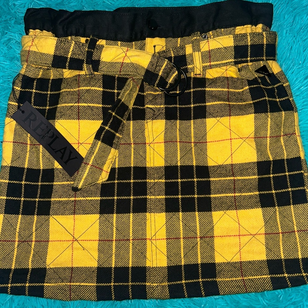 Replay Yellow Black Mini Cargo Skirt
